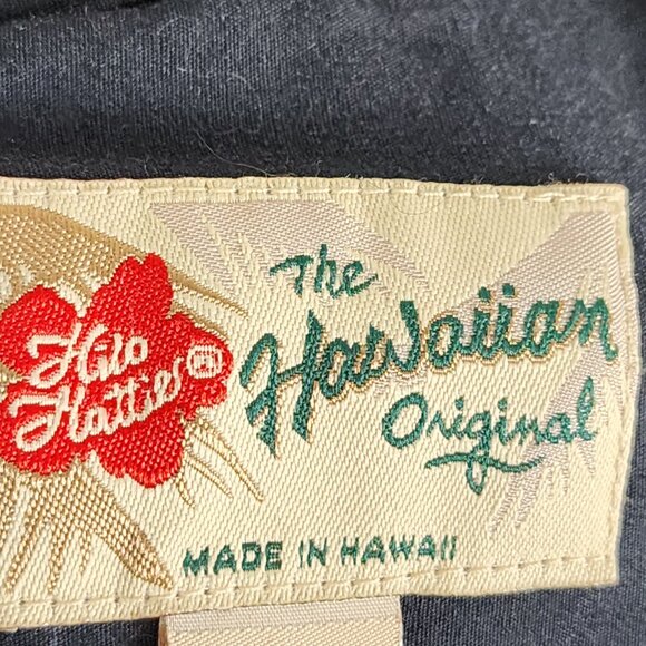 Hilo Hattie Black Palm Trees Turtles Print 100% Cotton Camp Shirt - Picture 6 of 7